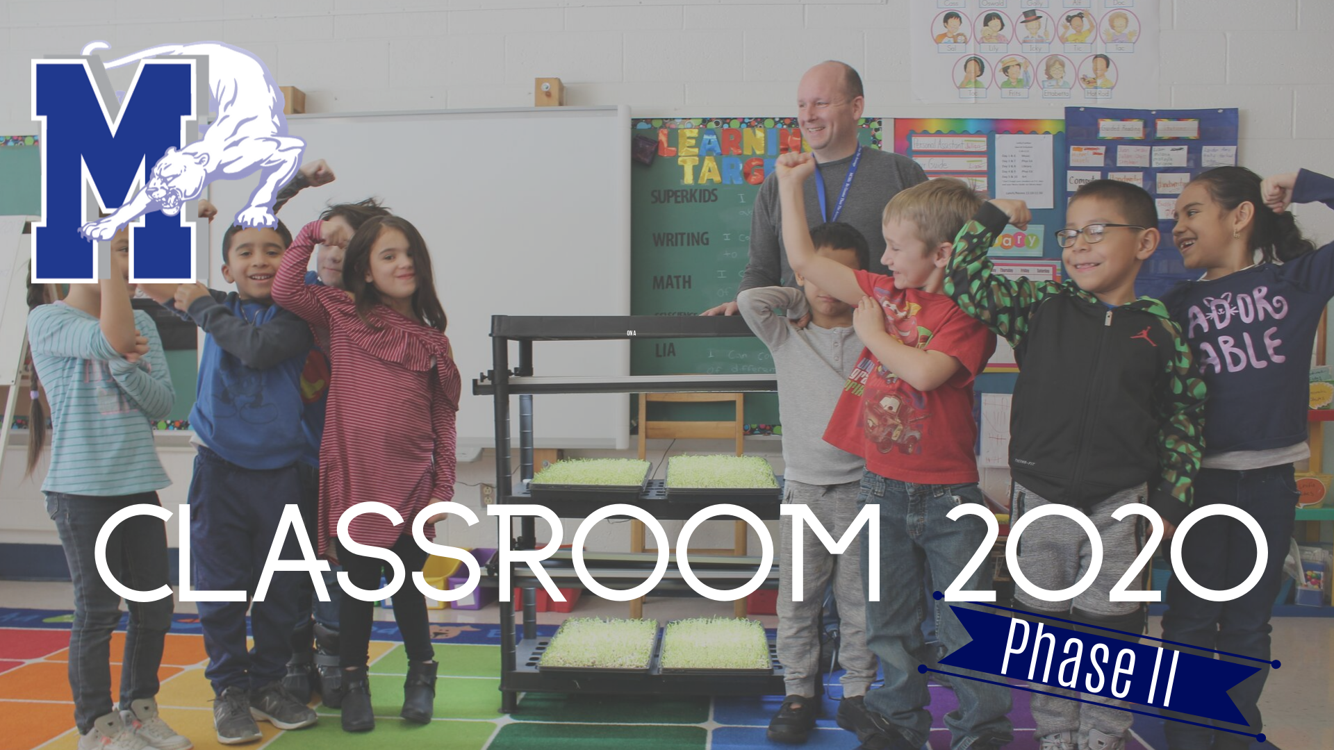 photo of students flexing muscles and the text "Classroom 2020" across the image