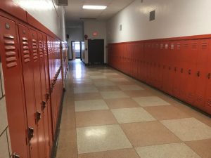 a hallway of lockers 