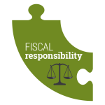 a green puzzle piece graphic with the words fiscal responsibility written on it 