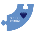 graphic of a blue puzzle piece with the words school culture and a blue heart 