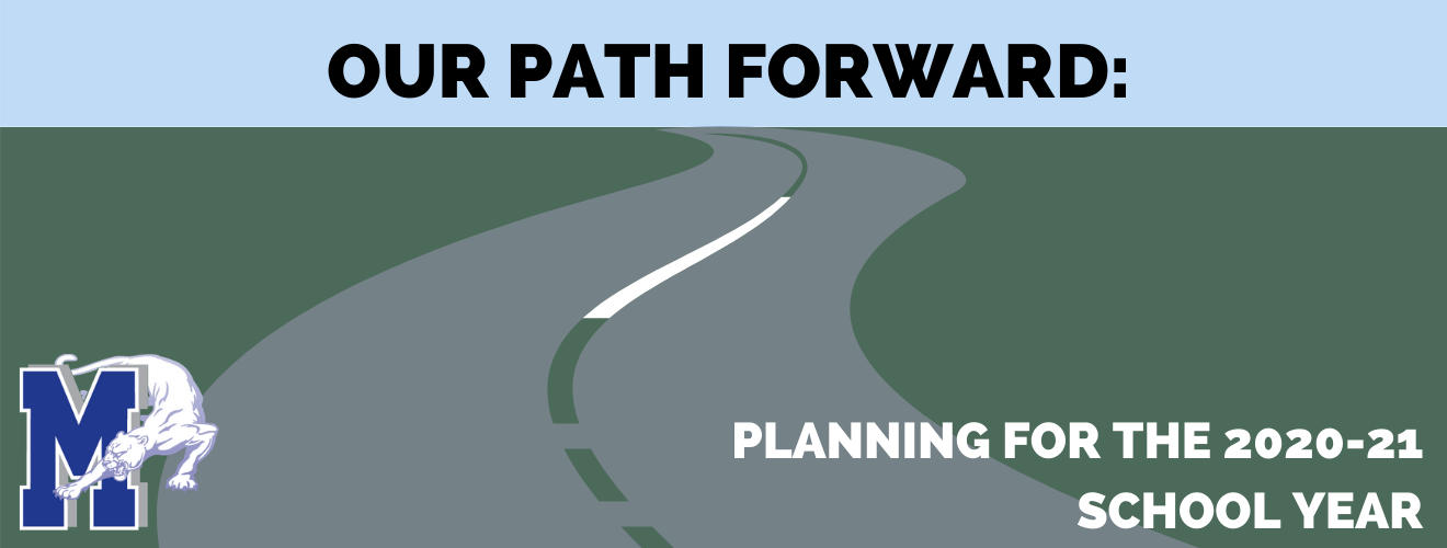 icon of roadway with text "our path forward" and "planning for the 2020-21 school year"