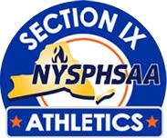 A blue, white gold and black logo for Section IX Athletics showing the state of New York in the center