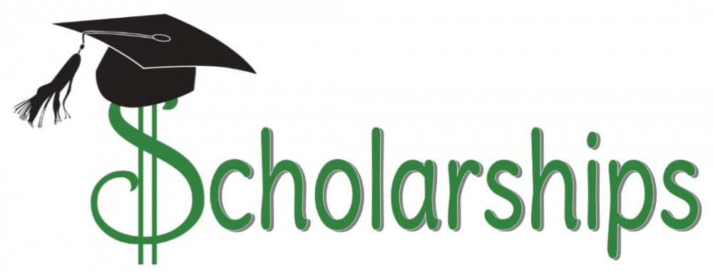 The word Scholarship written in green with a black graduation cap on top of the S