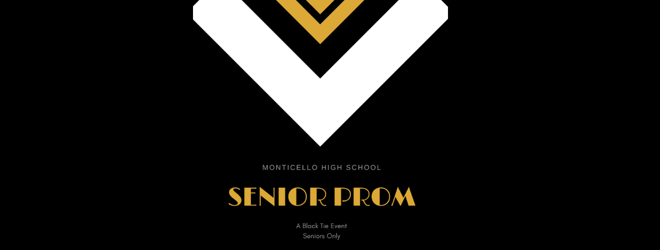 Black background with orange text: Senior Prom