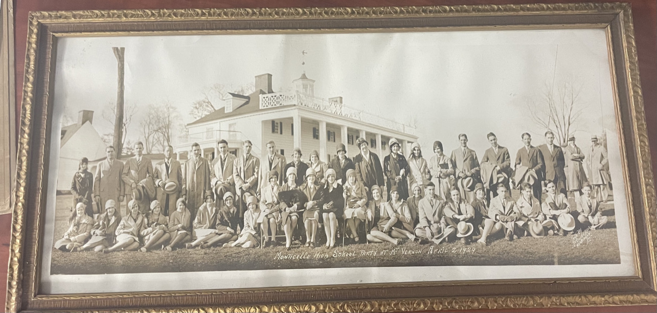a photo of a framed picture of the class of 1929 sitting on a hill in front of mount vernon