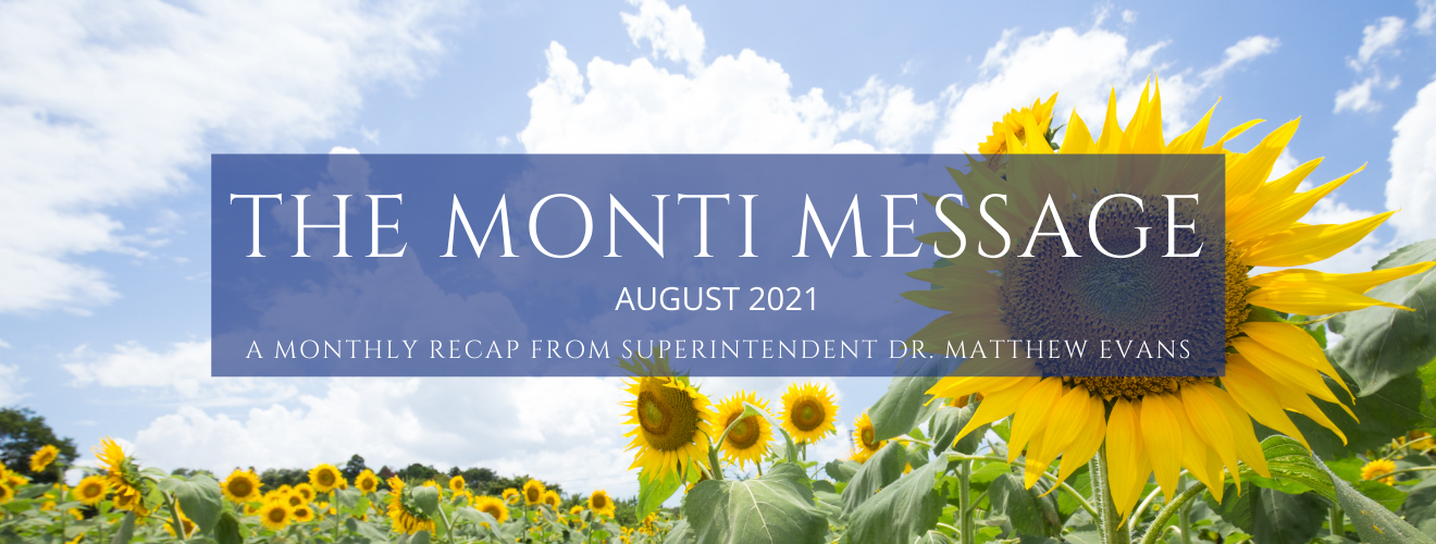 photo of sunflowers in a field. Text reads The Monti Message