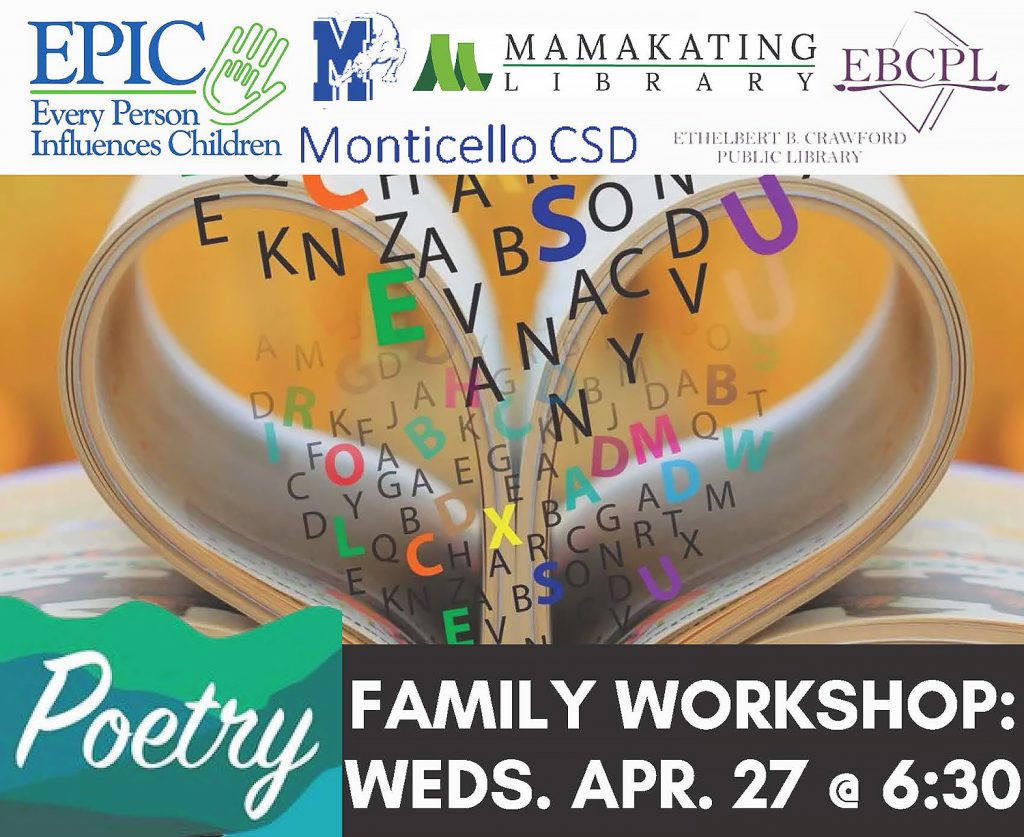 EPIC: Poetry Family Workshop on Wed., April 27 at 6:30PM