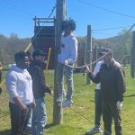 students are participating in a ropes course as part of a team building activity