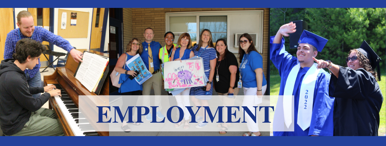 three photos of staff members with students. text reads "employment"