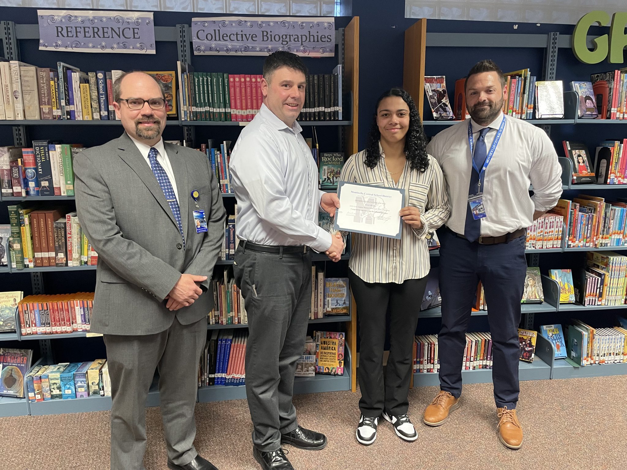 Alexis Heins receives Board Award Monticello Central School District