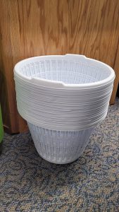 a stack of laundry baskets 