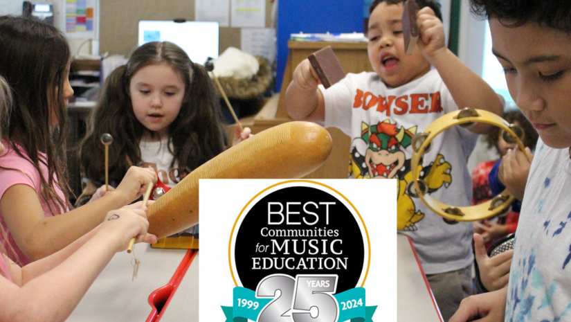 A group of children are playing instruments