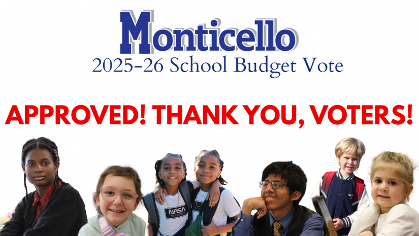 logo of Monticello. Text reads Approved, Thank you voters!