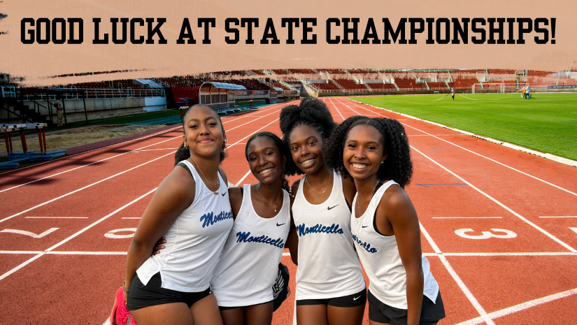four track athletes are posing on a track in uniform