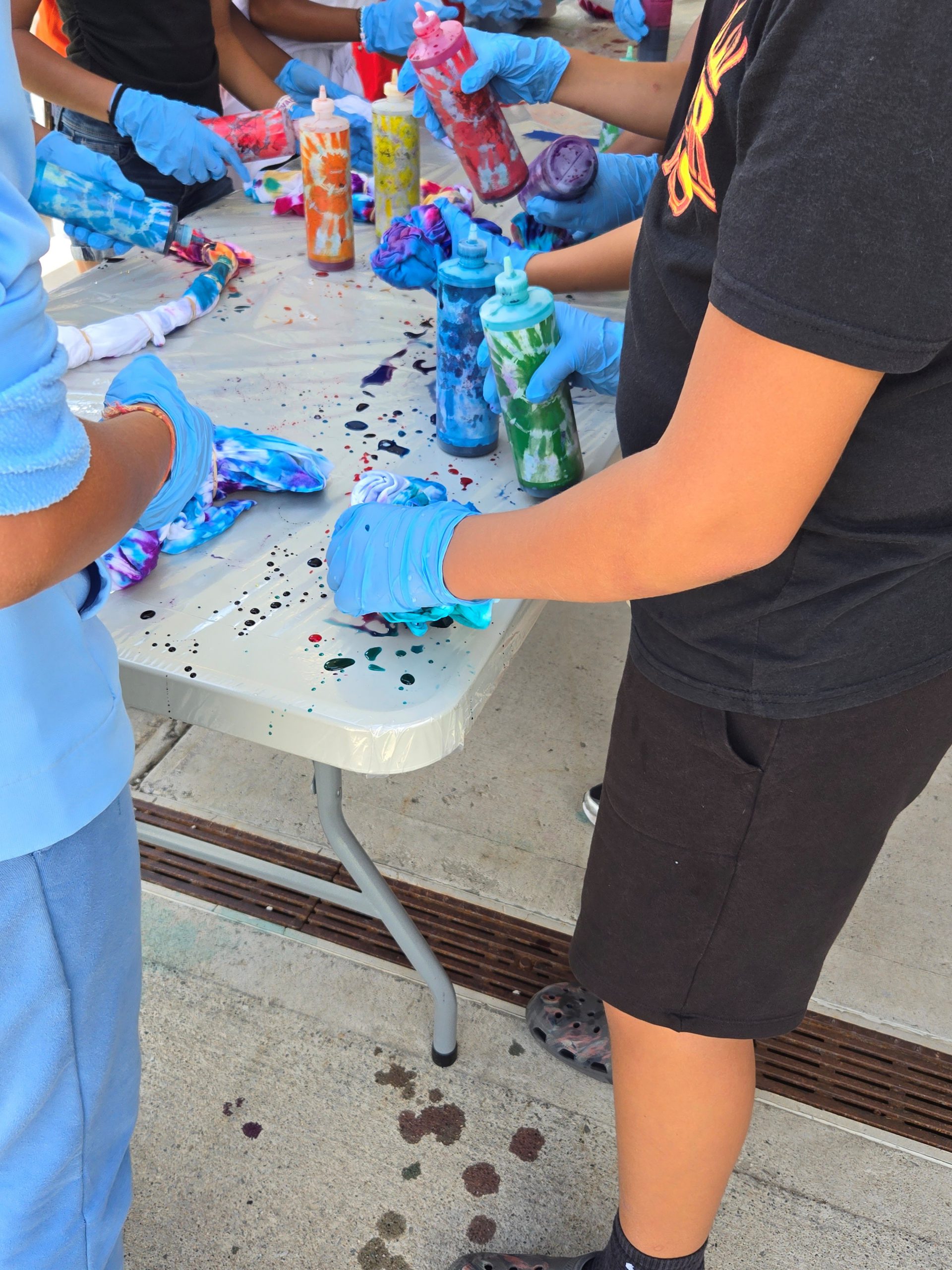 Students work at a craft table